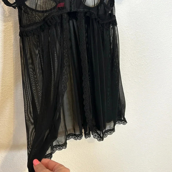 Sexy 2 Piece Babydoll Set / Lace & Mesh Open Cups Off The Shoulder Detail 1X/2X - Picture 5 of 10